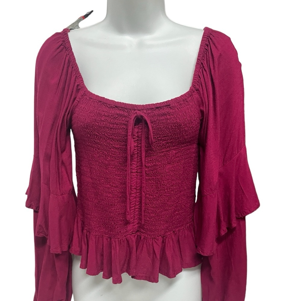 Billa 77  Smocked Crop Top off shoulders or On Flowing Double Bell sleeves India - Picture 3 of 8